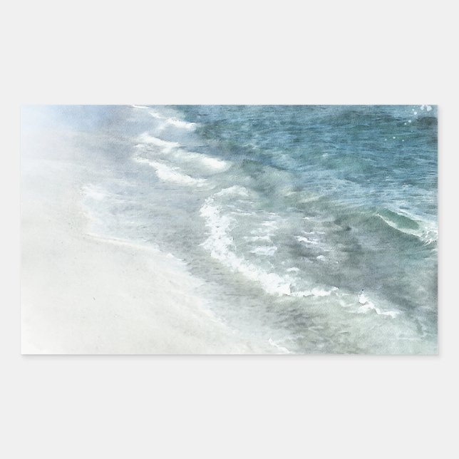 Ocean Watercolor - Coastal Aquamarin Dark Blue Bea Rechteckiger Aufkleber (Vorderseite)