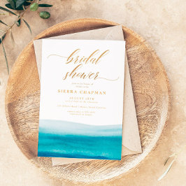Ocean Watercolor Gold Script Beach Brautparty Einladung
