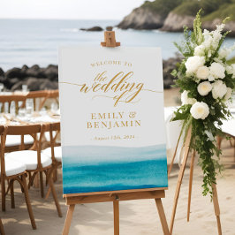 Ocean Watercolor Gold Script Beach Hochzeit Begrüß Poster