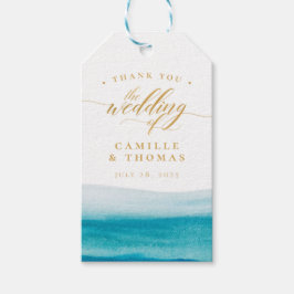 Ocean Watercolor Gold Script Beach Hochzeit Geschenkanhänger