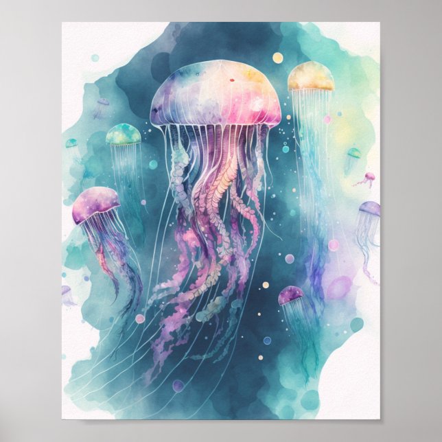 Ocean Watercolor Jellyfish Minimalistisches Art Po Poster (Vorne)