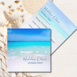 Ocean Wave Beach Blue Scene Moderne Monogram Squar Quadratische Visitenkarte