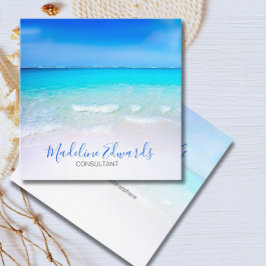 Ocean Wave Beach Blue Scene Moderne Monogram Squar Quadratische Visitenkarte