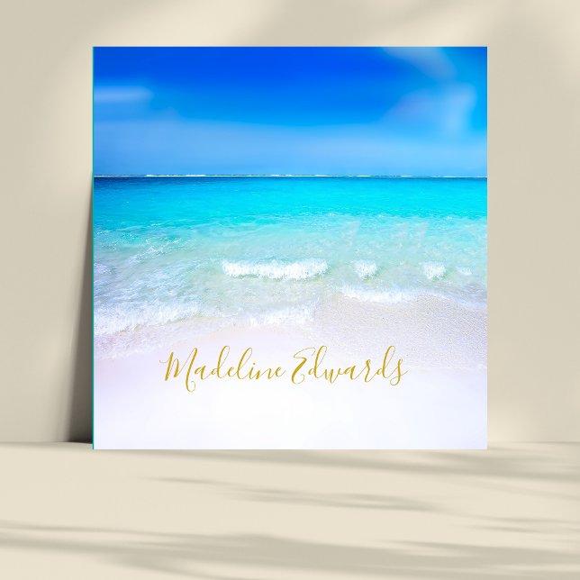 Ocean Wave Beach Scene Gold Moderne Monogram Squar Quadratische Visitenkarte (Von Creator hochgeladen)