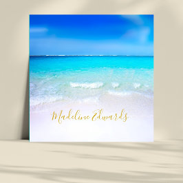 Ocean Wave Beach Scene Gold Moderne Monogram Squar Quadratische Visitenkarte
