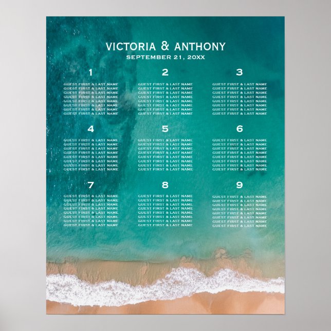 Ocean Wave, Beach Wedding Table Plan Poster (Vorne)