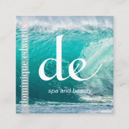 Ocean Wave Blue Business Monogram Quadratische Visitenkarte