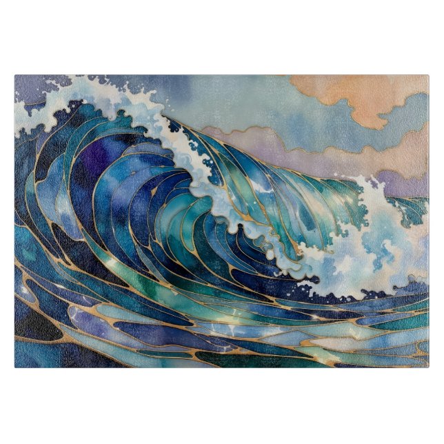Ocean Wave Blue Gold Cutting Board Schneidebrett (Vorderseite)