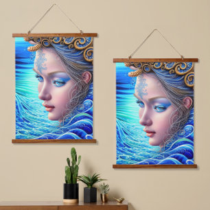 Ocean Wave Fantasy Goddess Art Wandteppich Mit Holzrahmen