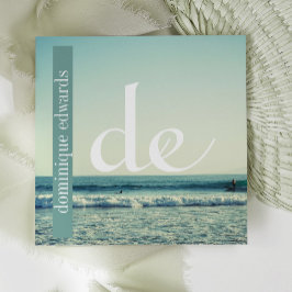 Ocean Wave QR Beruflich Monogram White Quadratische Visitenkarte