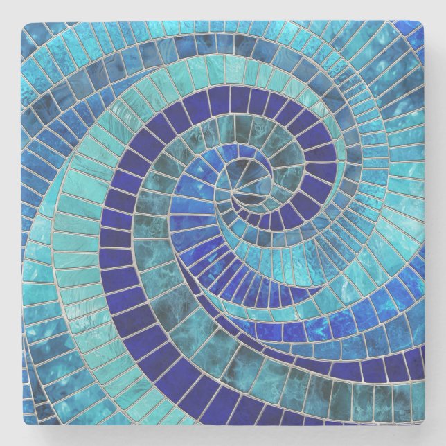 Ocean Wave Spiral Mosaik Art Steinuntersetzer (Vorderseite)