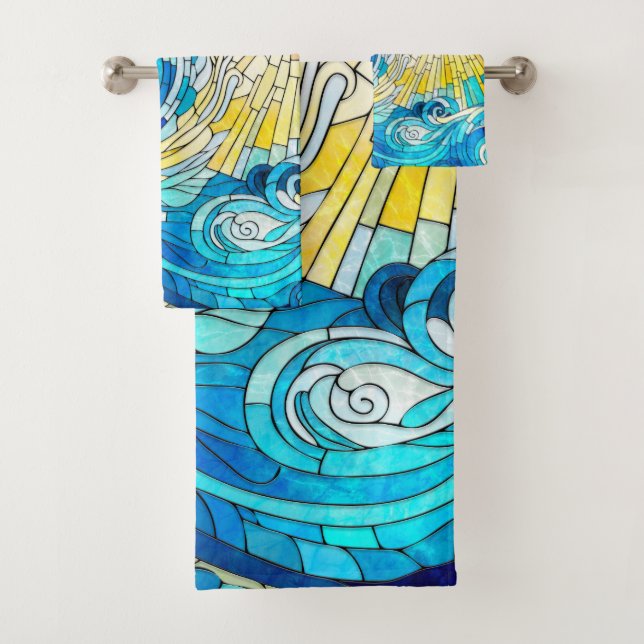 Ocean Wave Sun Mosaik Art Badhandtuch Set (Insitu)
