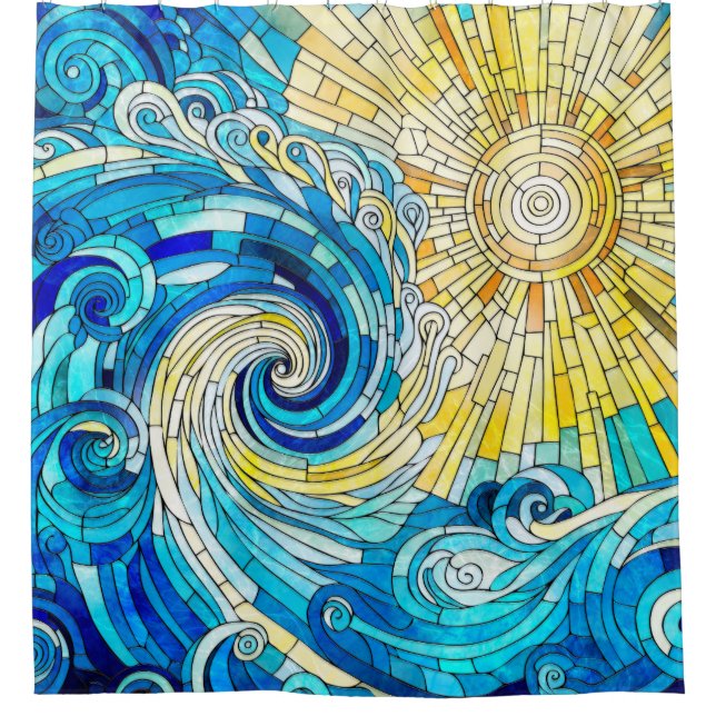 Ocean Wave Sun Mosaik Art Duschvorhang (Vorderseite)
