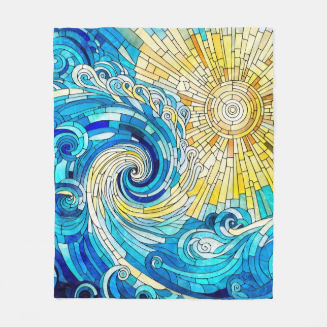 Ocean Wave Sun Mosaik Art Fleecedecke (Vorderseite)