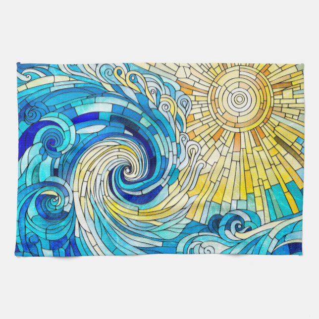 Ocean Wave Sun Mosaik Art Geschirrtuch (Horizontal)