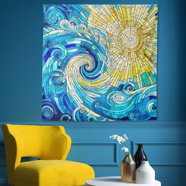 Ocean Wave Sun Mosaik Art Wandteppich (Von Creator hochgeladen)