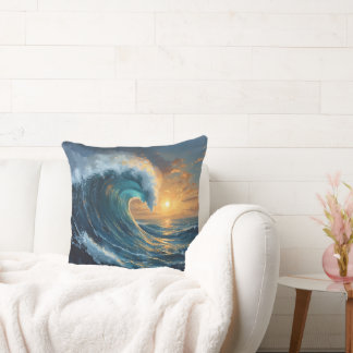 Ocean Wave Sunset Throw Pillow – Abstract Sea Art  Kissen