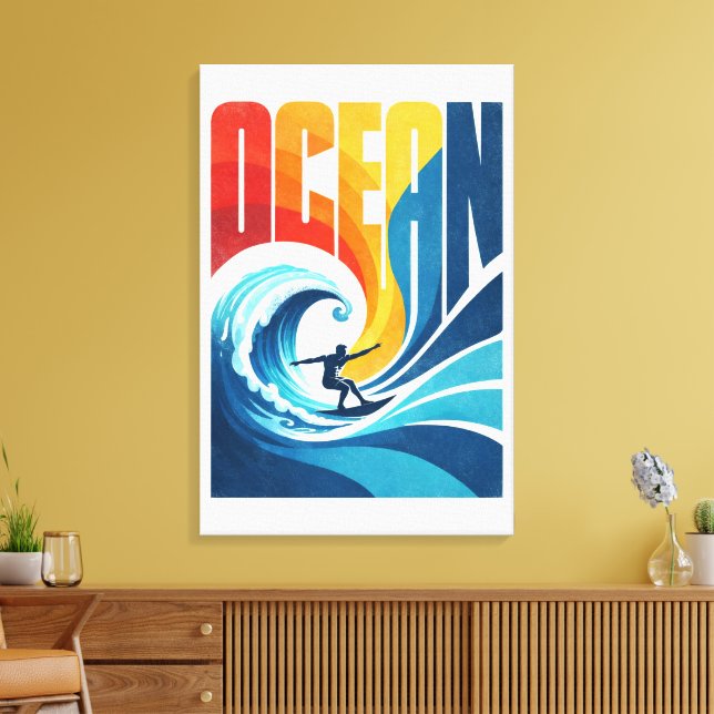 OCEAN Wave Surfer – Retro Surf Lifestyle Art Leinwanddruck (Insitu (Wohnzimmer))