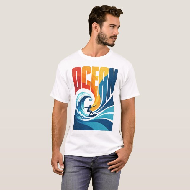 OCEAN Wave Surfer – Retro Surf Lifestyle Art T-Shirt (Vorne ganz)