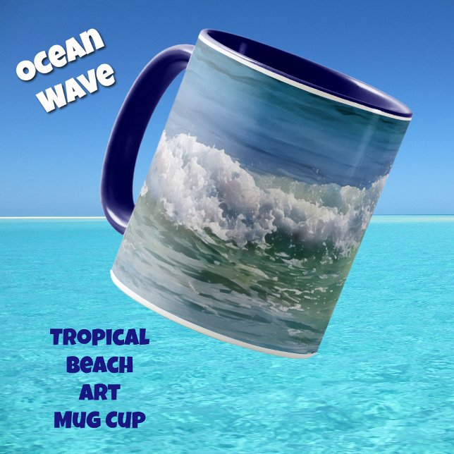 Ocean Wave Tropical Beach Art Tasse Cup (An ocean wave on a tropical beach and in a watercolors style art on a mug.)