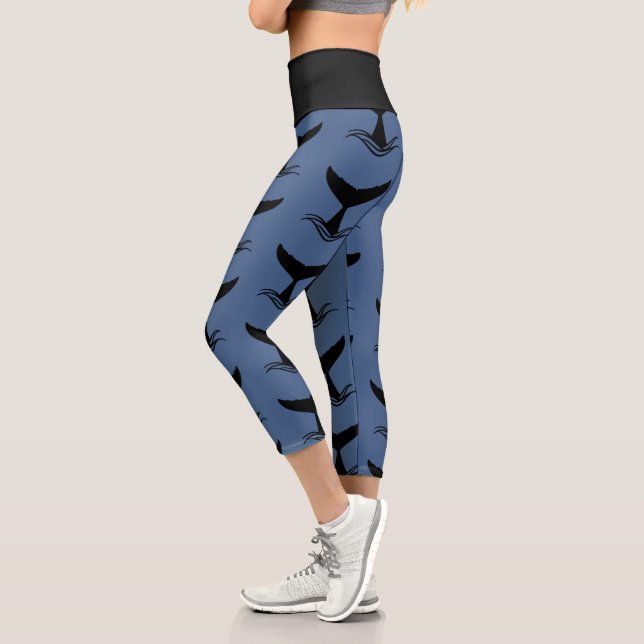 Ocean Wave Whale Schwanz Silhouette Capri Leggings (Links)