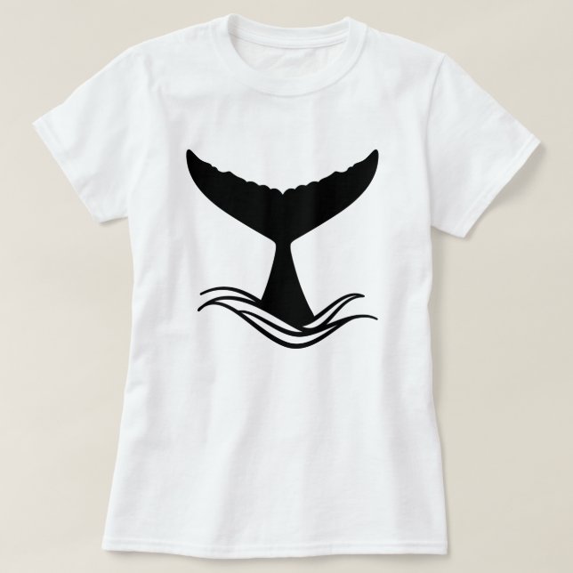 Ocean Wave Whale Schwanz Silhouette T-Shirt (Design vorne)