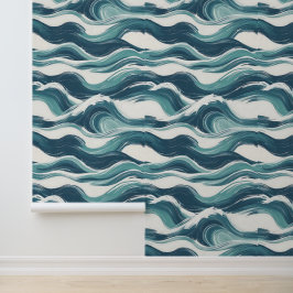 Ocean Waves Artistic Aquamarin Blue White Removabl Tapete