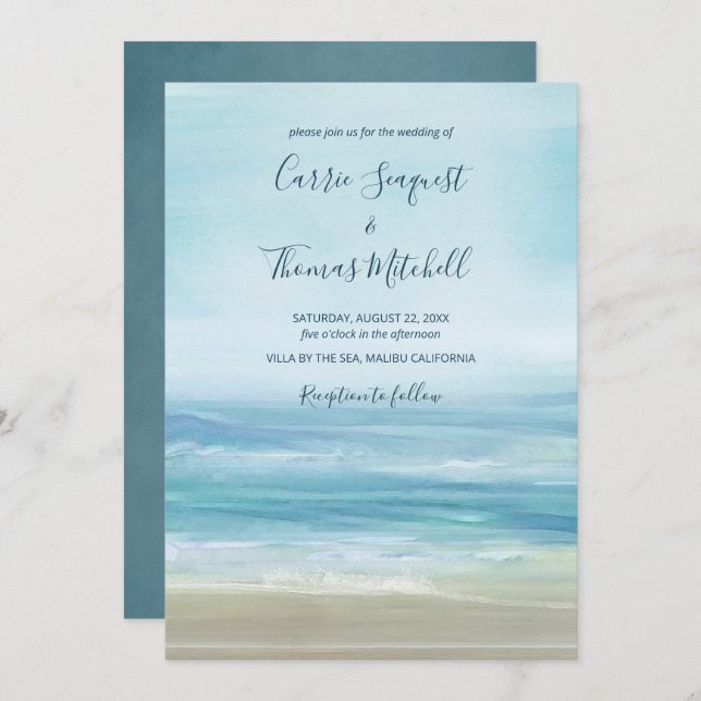 Ocean Waves Beach Abstrakt Watercolor Hochzeit Einladung (Vorne/Hinten)