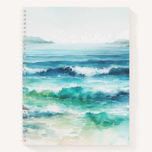 Ocean Waves Beach Aquarellbilder Notizbuch (Vorderseite)