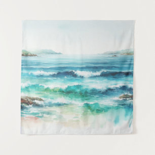 Ocean Waves Beach Aquarellbilder Wandteppich