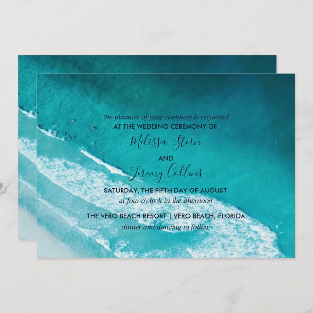 Ocean Waves Beach Hochzeitseinladung Einladung (Vorne/Hinten)