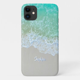 Ocean Waves, Beach Sand, White Script Name Case-Mate iPhone Hülle