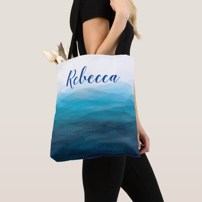 Ocean Waves Beach Wasserfarbe Tote Tasche, Türkis (Von Nahem)