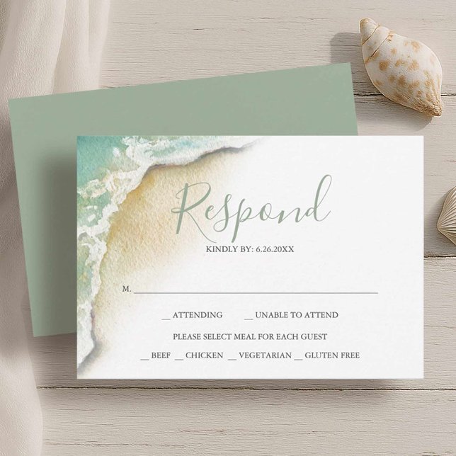 Ocean Waves Beach Wedding Reply UAWG RSVP Karte (Beach wedding rsvp card watercolor seashore art by Victoria Grigaliunas of Do Tell A Belle)