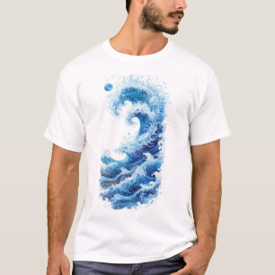 Ocean Waves Blue Graphic T - Shirt