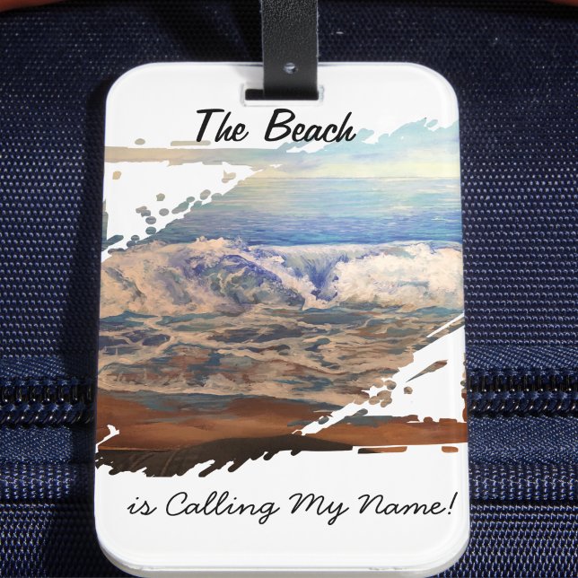 Ocean Waves Blue personalize Gepäckanhänger (Beach Scene Luggage Tag, Unique to you Design, Editing the wording to something more meaningful)