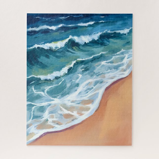 Ocean Waves Blue Watercolor Coastal Puzzle (Vertikal)