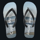Ocean Waves Cape May New Jersey Flip Flops<br><div class="desc">Hübscher blauer Himmel mit leicht flauschigen weißen Wolken,  blaues Meer,  abstürzenden Ozeanwellen und Strand Sand. Original Fotografie von TamiraZDesign.</div>