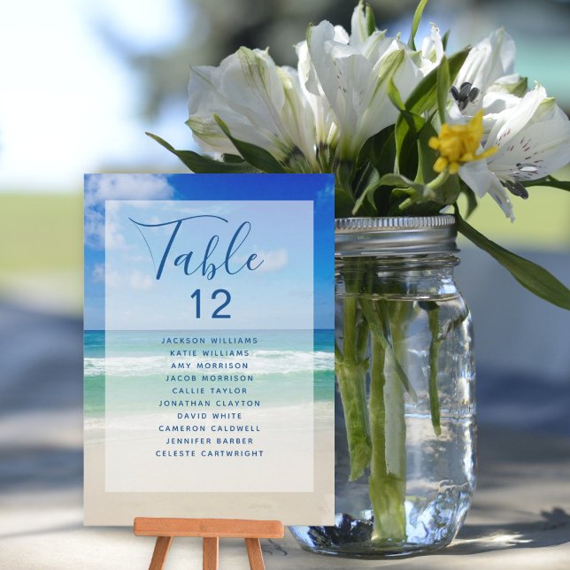 Ocean Waves Foto Beach Wedding Tischnummer Card (Von Creator hochgeladen)