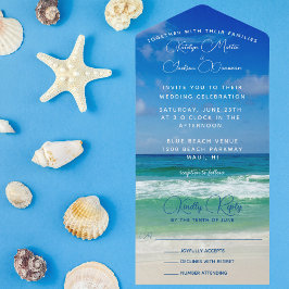 Ocean Waves Foto Chic Tropical Beach Blue Wedding All In One Einladung