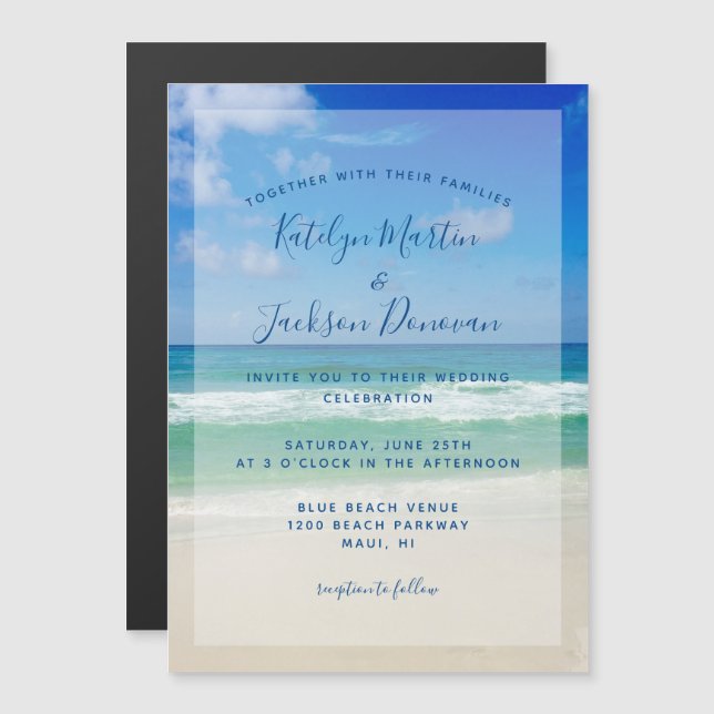 Ocean Waves Foto Chic Tropical Beach Hochzeit Magneteinladung (Vorne/Hinten)