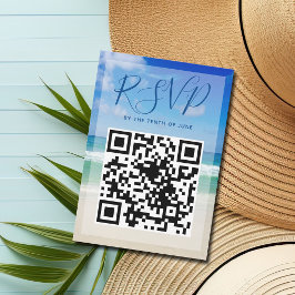 Ocean Waves Foto QR Code Beach Wedding RSVP Card