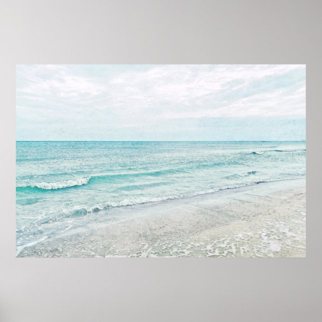 Ocean Waves Malerei Aqua Light Blue Aqua Poster (Vorne)