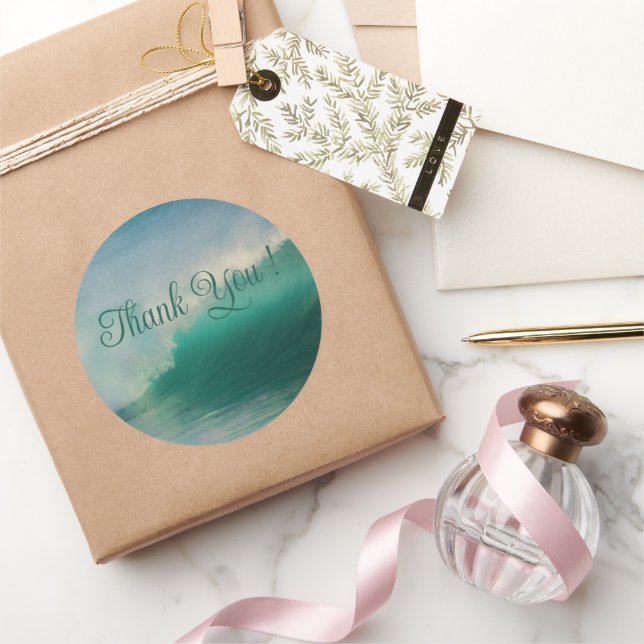 Ocean Waves Round Wedding Danke Stickers (Schenken)