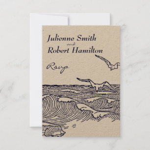Ocean Waves Rustic Beach Wedding RSVP Card Karte