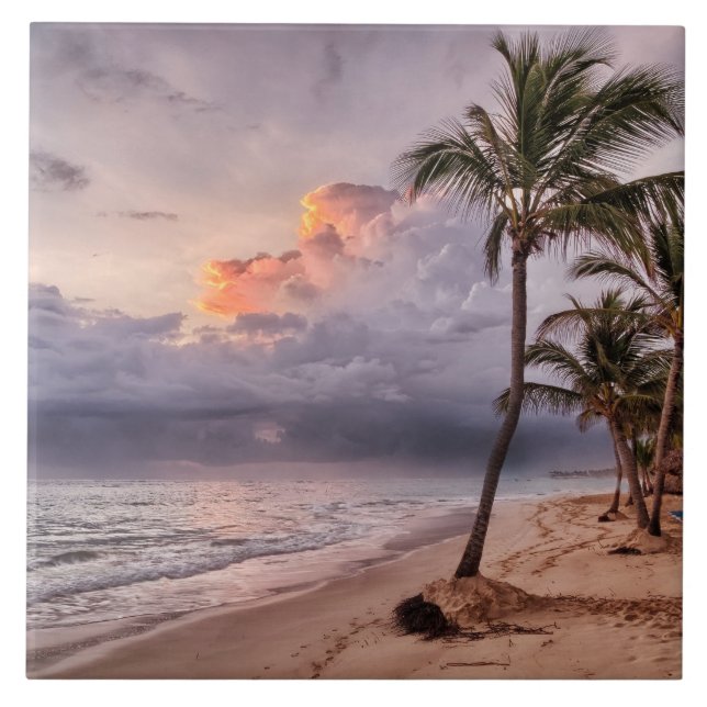 Ocean Waves Sandstrand Sunset Fliese (Vorderseite)