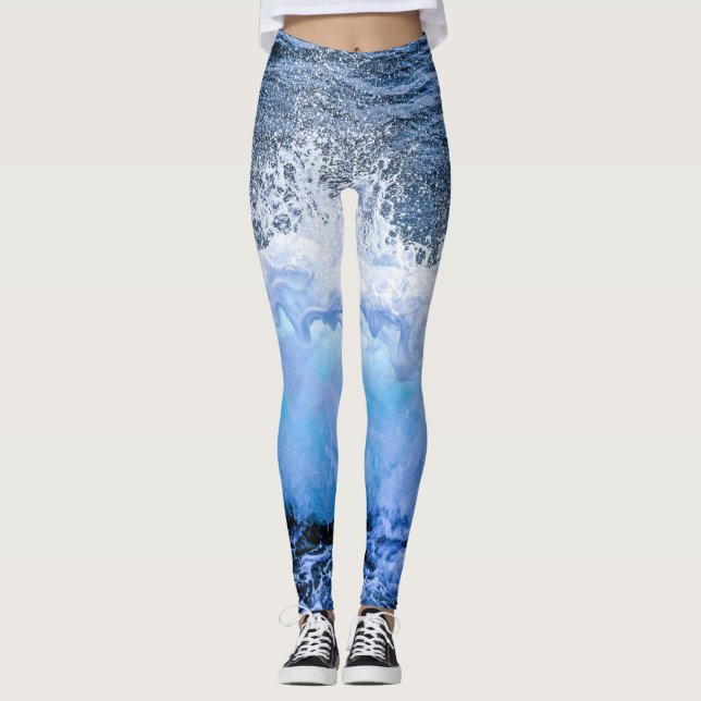 Ocean Waves Sea Coastal Aqua Nautical Beach Sea Leggings (Vorderseite)