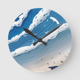 Ocean Waves Wall Clock 🌊 Coastal Blue Aesthetic Runde Wanduhr