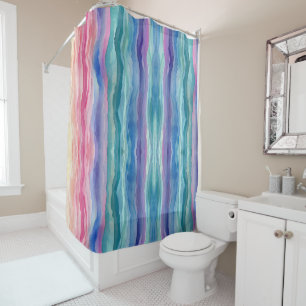 Ocean Waves Wasserfarbe Regenbogen Inspiriert Stre Duschvorhang