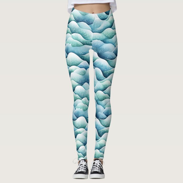 Ocean Waves Wasserfarbe Türkisfarbene Muster Leggi Leggings (Vorderseite)